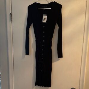 Forever 21 Black Long Sleeve Buttoned Dress